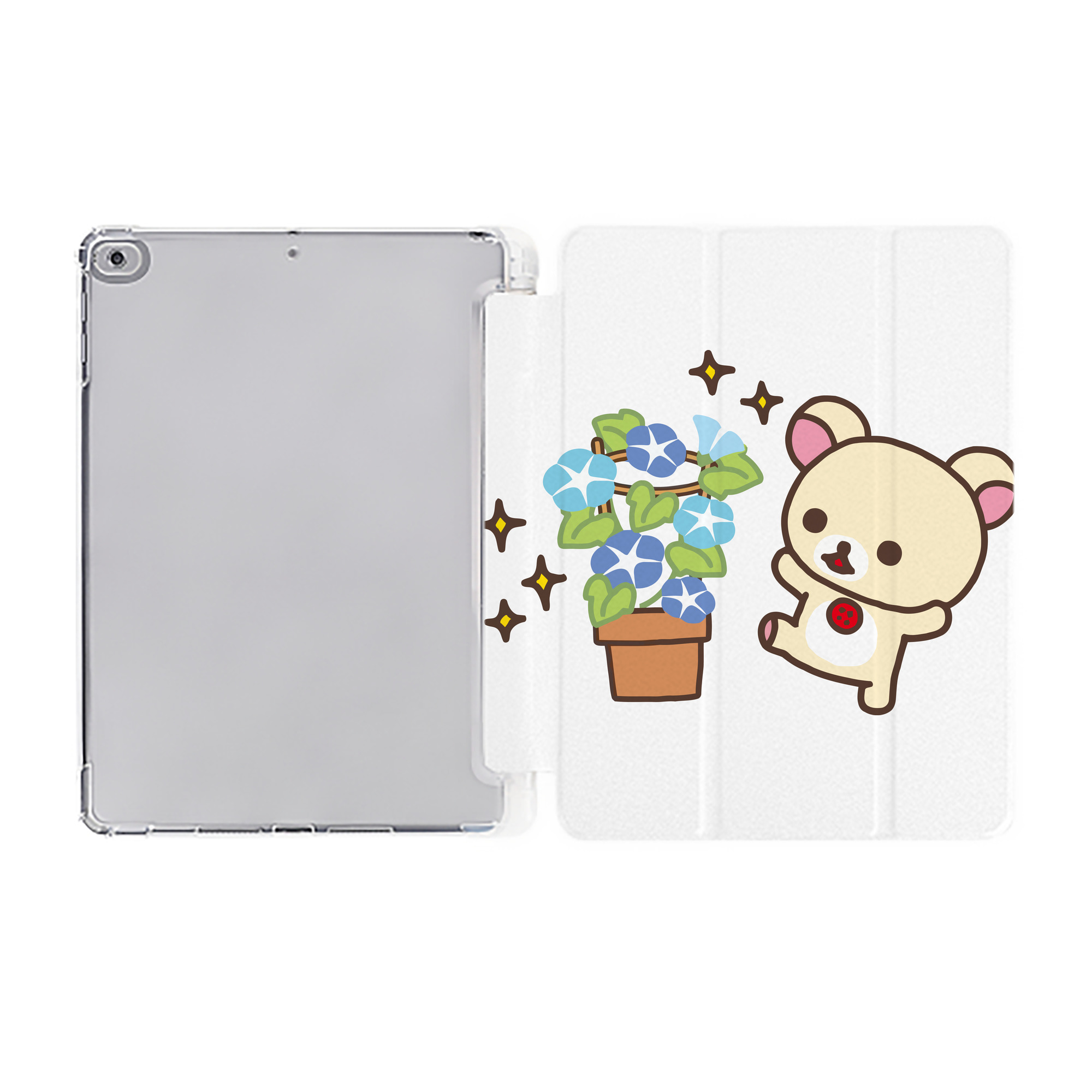 （画像用） リラックマ リラックマ キイロイトリ Rilakkuma Korilakkuma Kiiroitori IPad ケース ペン収納付き 三つ折りスタンド PUレザー×シリコン 対応機種9.5/10.5/10.9インチ